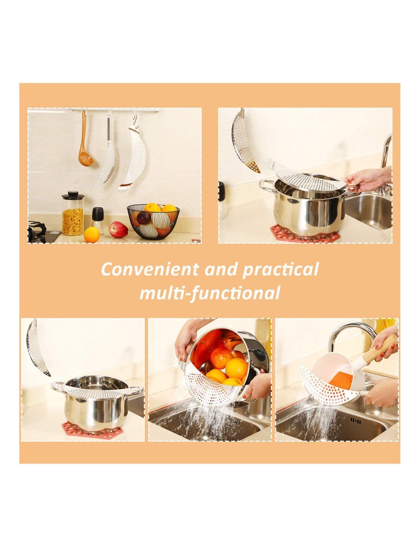 SYOSI - 2 Pieces Pot Strainer Stainless Steel Moon Pot Strainer Colander Pasta Drainer with Handle Pasta Strainer Pan Pot Strainer with Recessed Hand Grips Suitable for Different Sizes up to 10 Inches - Image 1