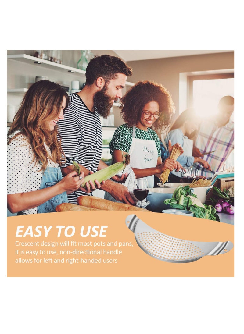 SYOSI - 2 Pieces Pot Strainer Stainless Steel Moon Pot Strainer Colander Pasta Drainer with Handle Pasta Strainer Pan Pot Strainer with Recessed Hand Grips Suitable for Different Sizes up to 10 Inches - Image 1