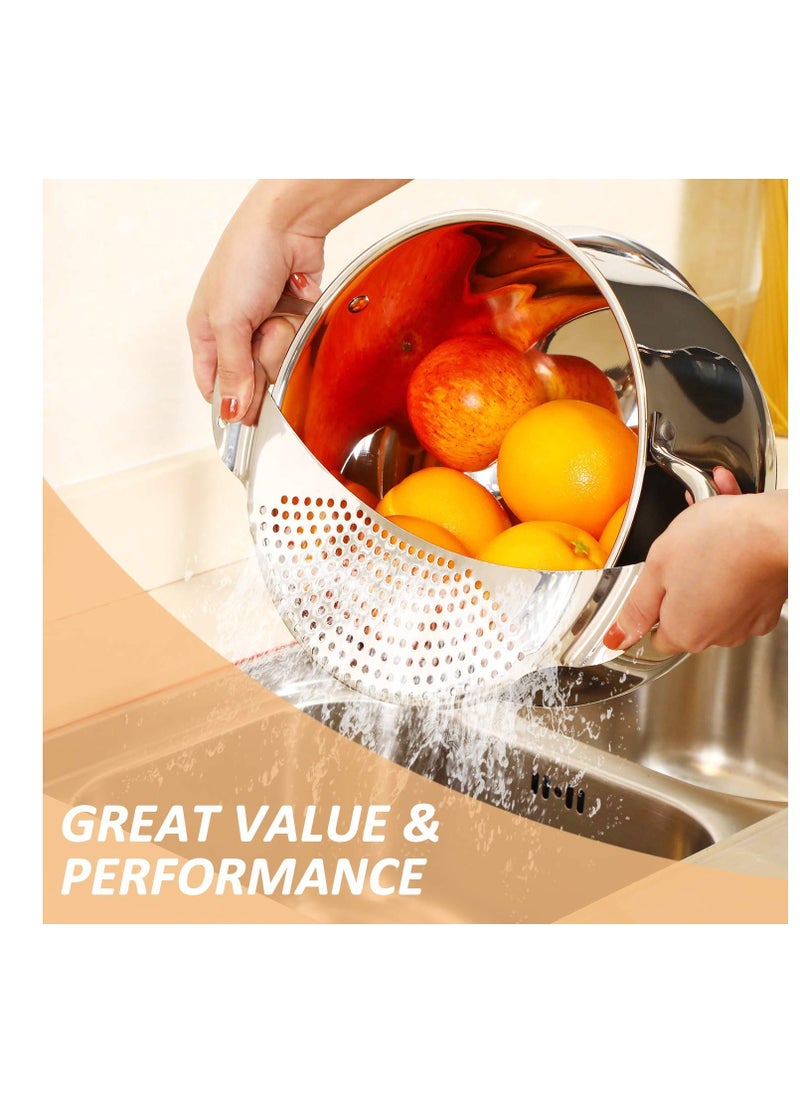 SYOSI - 2 Pieces Pot Strainer Stainless Steel Moon Pot Strainer Colander Pasta Drainer with Handle Pasta Strainer Pan Pot Strainer with Recessed Hand Grips Suitable for Different Sizes up to 10 Inches - Image 1