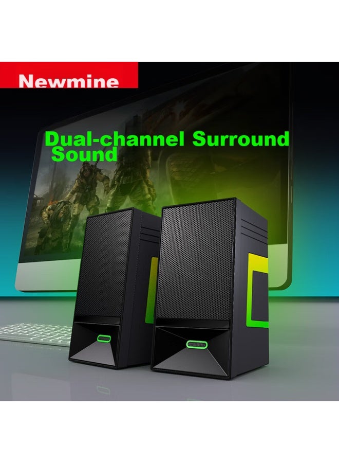 Newmine مكبرات صوت كمبيوتر V4، بلوتوث 5.3، ميكروفون داخلي للكمبيوتر المكتبي واللابتوب، أجواء ملونة RGB، صوت ستيريو، نظام مكبرات صوت مكتبي منزلي، أسود - Image 1