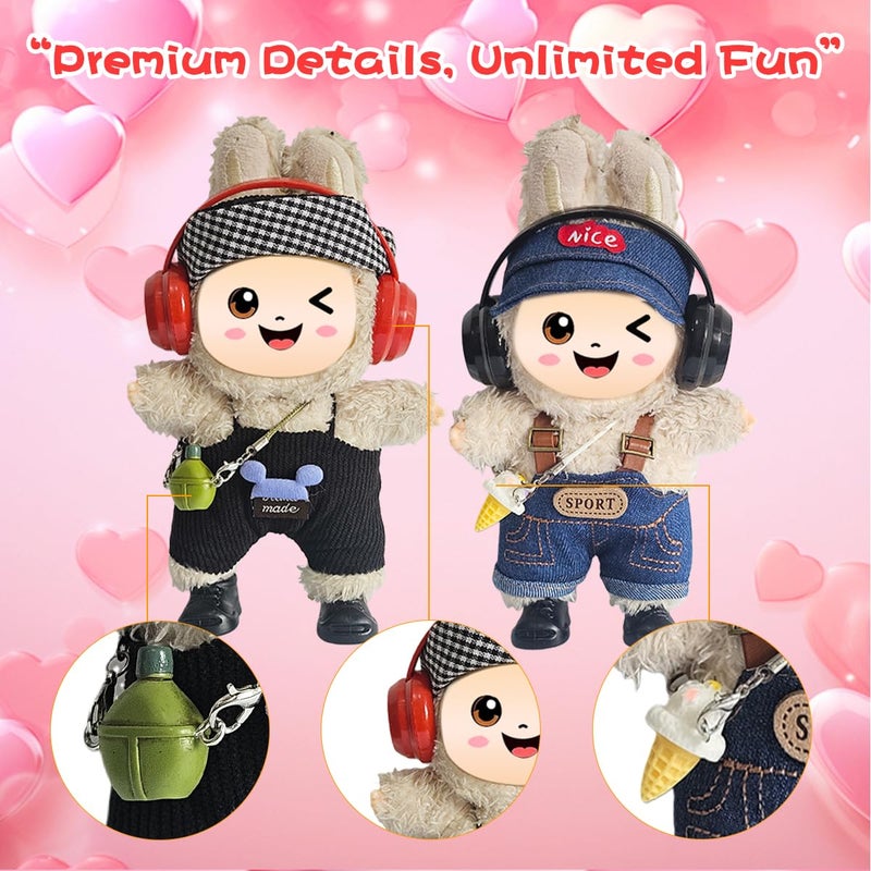 Diaomao 33 Pack Compatible for Labubu Clothes Outfits,Valentines Day Gifts for Her Him,Accessories with 6-Pack Clothes,Camera,6xShoes,Necklaces,Sunglasses,Headphones,Display Rack Storage Bag for 17cm Dolls - Image 5