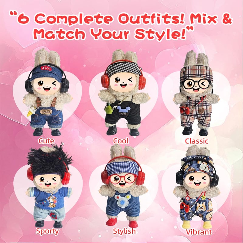 Diaomao 33 Pack Compatible for Labubu Clothes Outfits,Valentines Day Gifts for Her Him,Accessories with 6-Pack Clothes,Camera,6xShoes,Necklaces,Sunglasses,Headphones,Display Rack Storage Bag for 17cm Dolls - Image 4