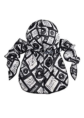 Superstitch Supersilky Ultra Silky Durag x Wavebuilder | 30+ Styles Premium Designer Durags for Men | 360 Waves |Black Turntable Pattern (DJ Club) - Image 2