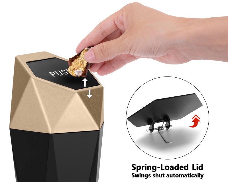 Ginsco Car Trash Can Cup Holder, 2 Pack Mini Car Trash Can with Lid, Car Accessories for Interior, Leakproof Small Trash Cup for Car, Home with Additional 2 ABS Hooks and 90pcs Trash Bags Golden - Image 5