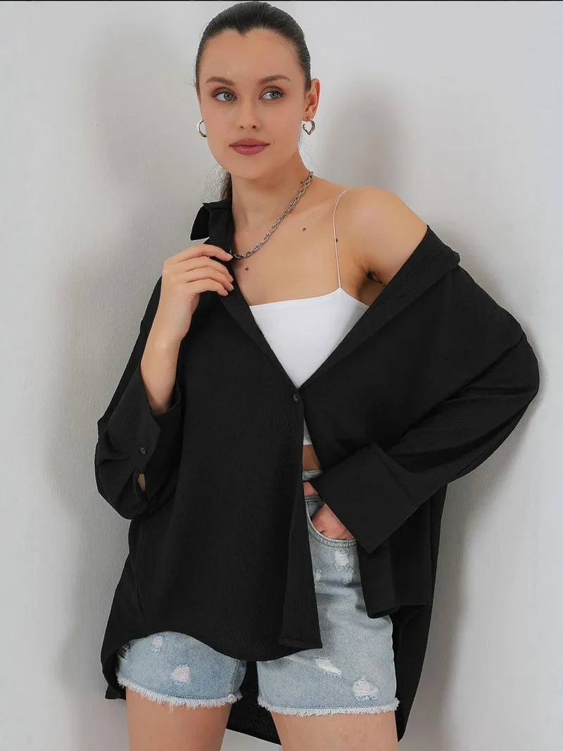 BIG DART BDART Textured Oversized Long Sleeve Button-Up Shirt