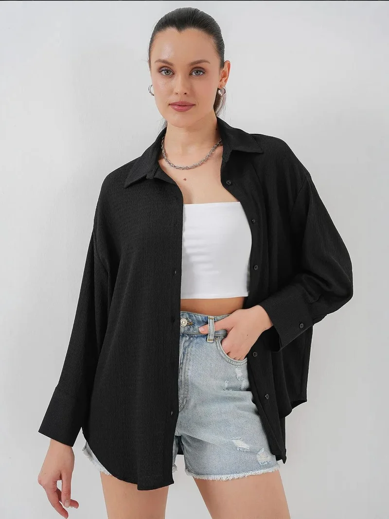 BIG DART BDART Textured Oversized Long Sleeve Button-Up Shirt