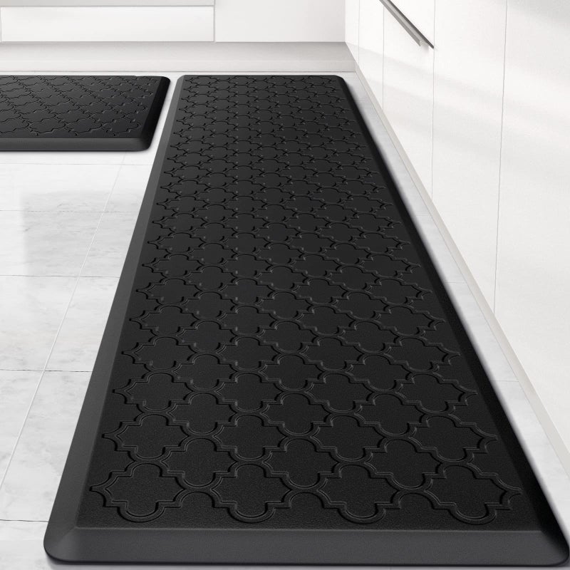 SoftDuo Kitchen Mat [2 PCS] Cushioned Anti-Fatigue Floor Mat, Waterproof Non-Skid Kitchen Mats and Rugs, Ergonomic Comfort Foam Kitchen Rugs, Standing Mat for Floor,Office, Sink(Black,17.3"x28"+17.3"x60") - Image 1