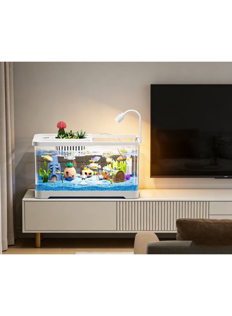 37.6x21x21cm SpongeBob Themed Desktop Aquarium Kit with Filter & LED Light, Small Glass Fish Tank with Planter Top, Betta/Goldfish Tank with Underwater Jewelry for Home Office Decor(8028-L) - Image 4