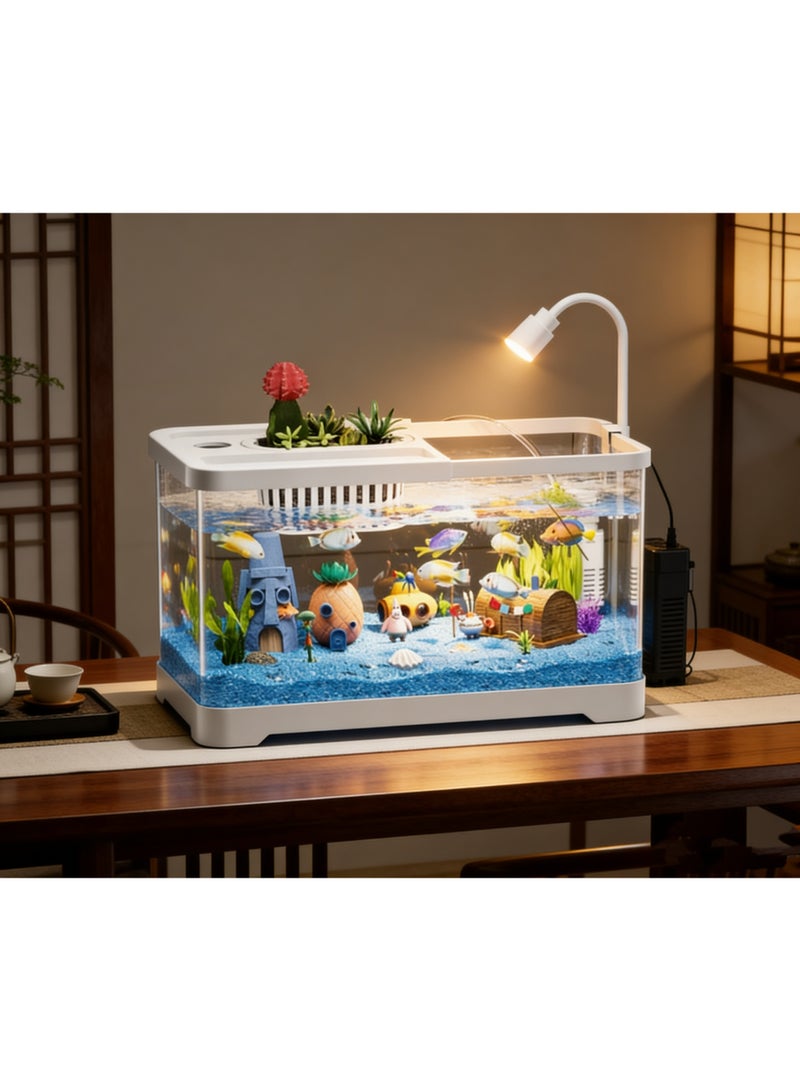 37.6x21x21cm SpongeBob Themed Desktop Aquarium Kit with Filter & LED Light, Small Glass Fish Tank with Planter Top, Betta/Goldfish Tank with Underwater Jewelry for Home Office Decor(8028-L) - Image 1