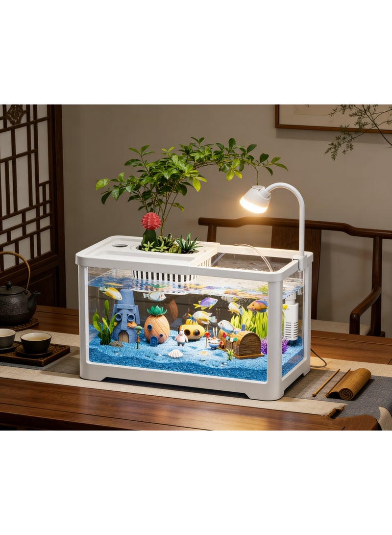 37.6x21x21cm SpongeBob Themed Desktop Aquarium Kit with Filter & LED Light, Small Glass Fish Tank with Planter Top, Betta/Goldfish Tank with Underwater Jewelry for Home Office Decor(8028-L) - Image 3