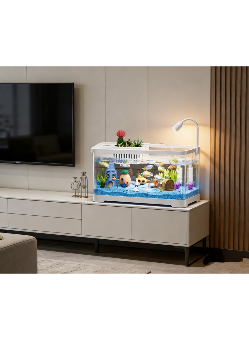 37.6x21x21cm SpongeBob Themed Desktop Aquarium Kit with Filter & LED Light, Small Glass Fish Tank with Planter Top, Betta/Goldfish Tank with Underwater Jewelry for Home Office Decor(8028-L) - Image 5