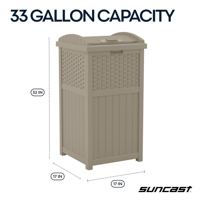 Suncast Hideaway Outdoor Trash Can with Lid - 30 Gallon Trash Can, Dark Taupe, Decorative Wicker-Style Garbage Bin, Weather-Resistant Resin, Fits 30-33 Gallon Bags, Ideal for Patio & Yard, Made in USA - Image 3