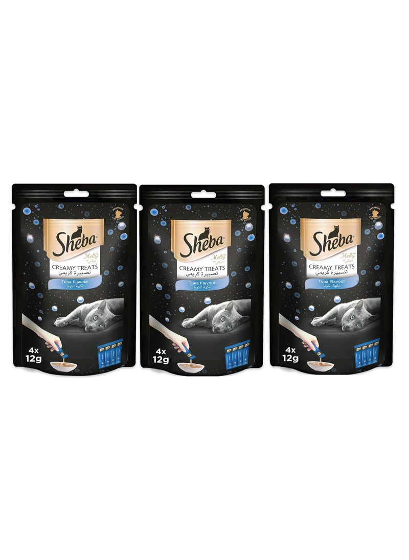 Sheba Melty Sheba Cat Food With Tuna Flavor A luxuriously moist creamy sauce Hand feed for special moments so your cat can enjoy this Sheba Wet food Pack of 4 pieces x 12 g of 3 packs  - Image 1
