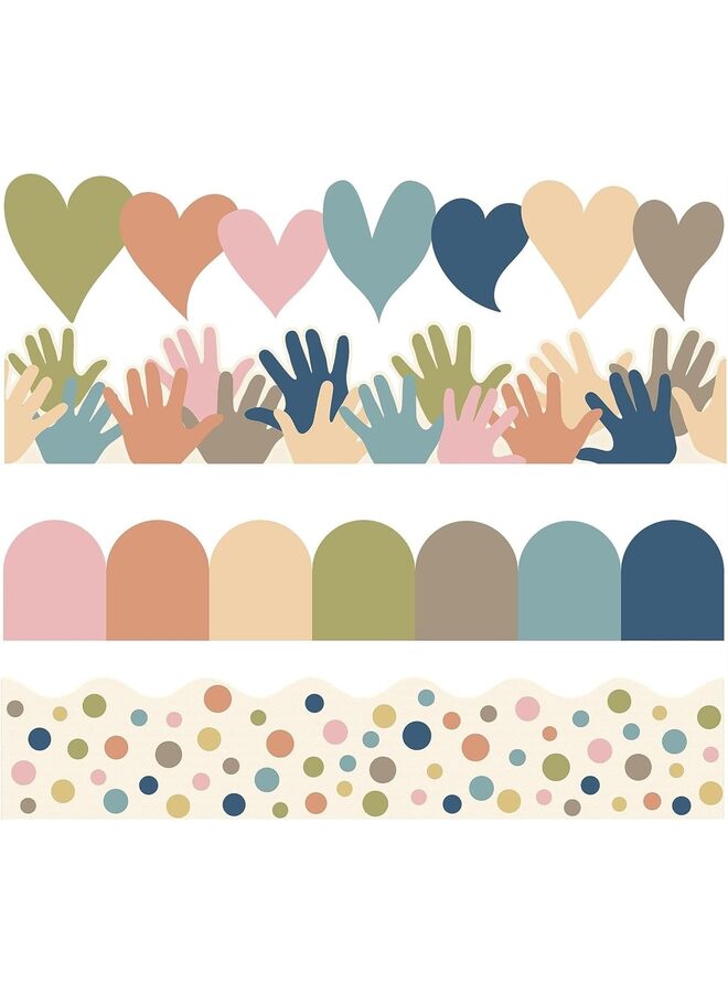 متجر وايت، 4 قطع من حدود لوحة إعلانات بوهو، ملصقات حدود ملونة للفصول الدراسية، حدود بوهو، لوحة إعلانات، حدود صدفية، ذاتية اللصق للمدرسة، سبورة، سبورة، مكتب - Image 1