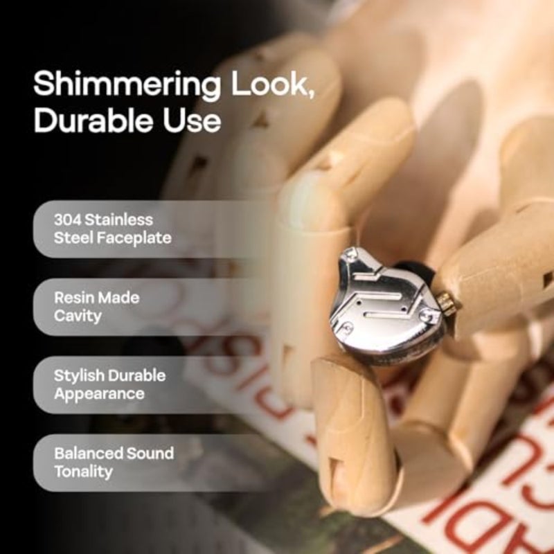 Gaming and HiFi in-ear monitors with stainless steel faceplate, black color, hybrid 5-driver 4BA+1DD design for precise sound staging and deep bass response - Image 3