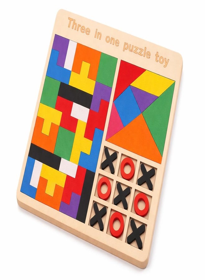 Clazic Wooden 3-in-1 Educational Puzzle Board-Montessori Multifunctional Learning Toy for Kids 3+ | Brain Teaser | Eduactional Toy for Boys and Girls | Skill-Building Activity (3 in 1 Puzzle) - Image 1