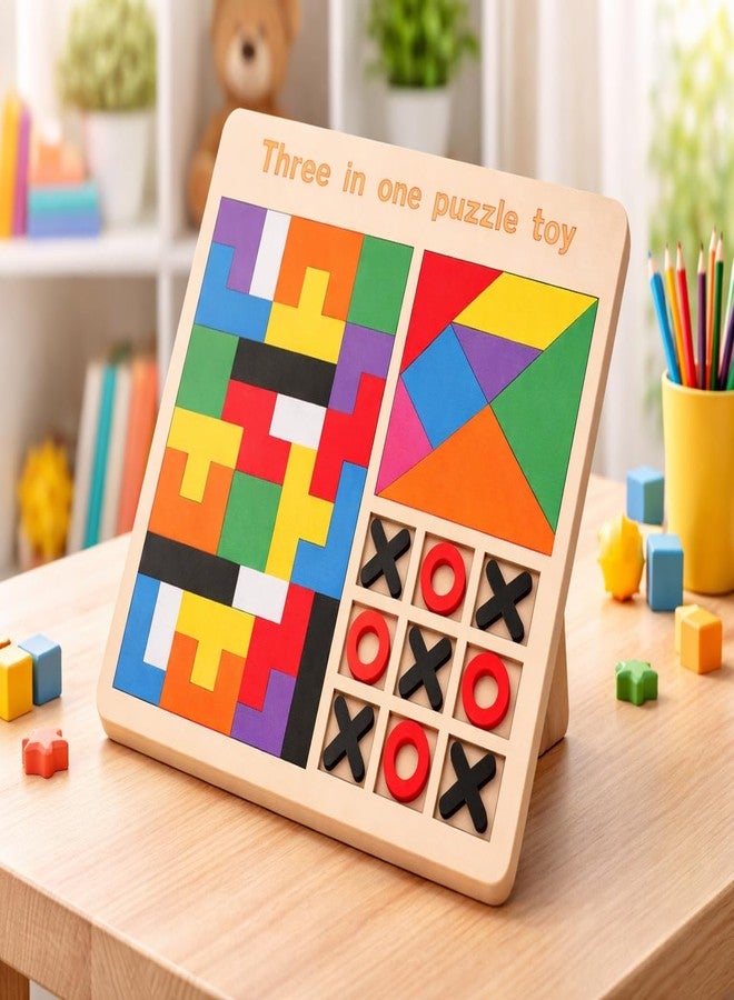 Clazic Wooden 3-in-1 Educational Puzzle Board-Montessori Multifunctional Learning Toy for Kids 3+ | Brain Teaser | Eduactional Toy for Boys and Girls | Skill-Building Activity (3 in 1 Puzzle) - Image 4
