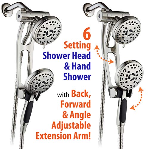 AquaSpa High Pressure 48-mode Luxury 3-way Combo with Adjustable Extension Arm – Dual Rain & Handheld Shower Head – Extra Long 6 Foot Stainless Steel Hose – All Brushed Nickel Finish – Top US Brand - Image 5