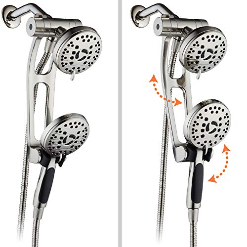 AquaSpa High Pressure 48-mode Luxury 3-way Combo with Adjustable Extension Arm – Dual Rain & Handheld Shower Head – Extra Long 6 Foot Stainless Steel Hose – All Brushed Nickel Finish – Top US Brand - Image 1