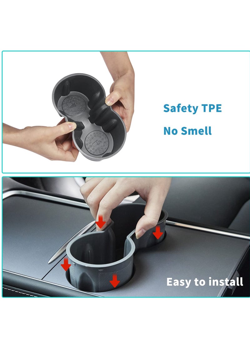 KASTWAVE Center Console Cup Holder Insert Compatible with Tesla Model 3 / Y Accessories Only Fit New Console (Gray) - Image 4