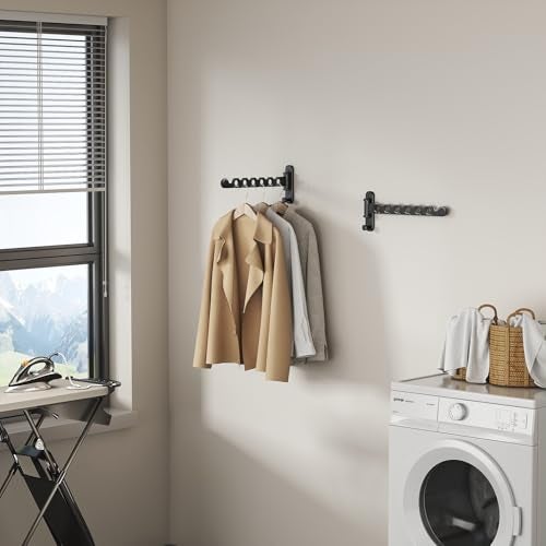 dancrul Wall Mounted Clothes Hanger Rack Foldable Drying Rack Hook Folding Indoor for Laundry Room Organization Bedroom Collapsible Racks Perfect for Small Spaces, 6 Hole Black 2 Packs - Image 4