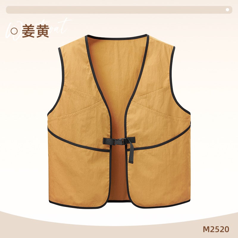 Yellow waterproof canvas apron custom logo printing catering special milk tea shop snack house supermarket work clothes women Ls-m2520 multi-pocket button vest turmeric