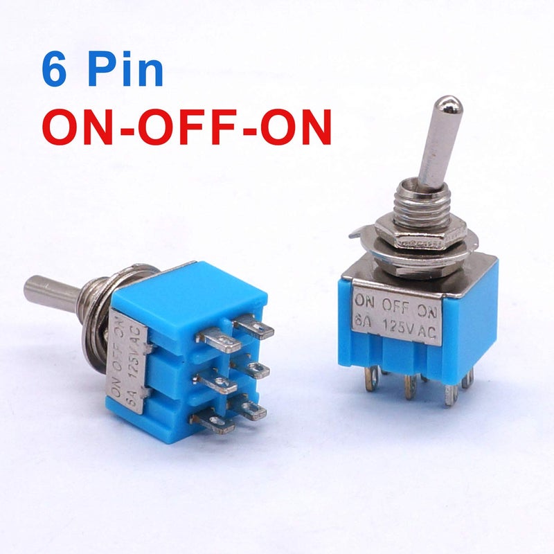 Taiss 10pcs DPDT Mini Toggle Switch - 6-Pin 3 Position ON/Off/ON - 6A 125V MTS-203 - Image 2