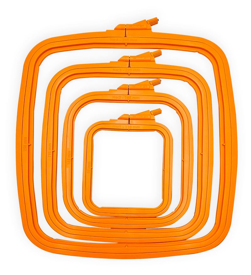 Nurge Square Embroidery Hoop - Plastic Cross Stitch Frame for Needlepoint & Embroidery - Adjustable Craft Hoop - Orange - Set of 4 - Image 2