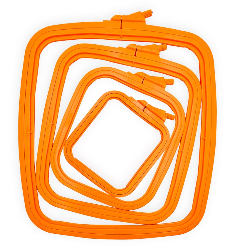 Nurge Square Embroidery Hoop - Plastic Cross Stitch Frame for Needlepoint & Embroidery - Adjustable Craft Hoop - Orange - Set of 4 - Image 1