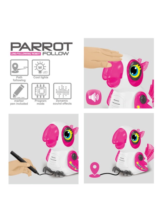 Soofam Innovative Parrot Induction Line Following Robot Toy, LED Light Education Interactive STEM Toy, Children Draw Black Lines to Track Automatically Toy (Blue) - Image 3