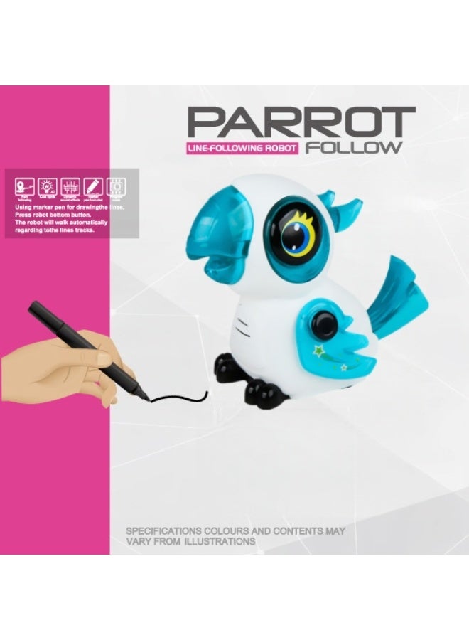 Soofam Innovative Parrot Induction Line Following Robot Toy, LED Light Education Interactive STEM Toy, Children Draw Black Lines to Track Automatically Toy (Blue) - Image 2