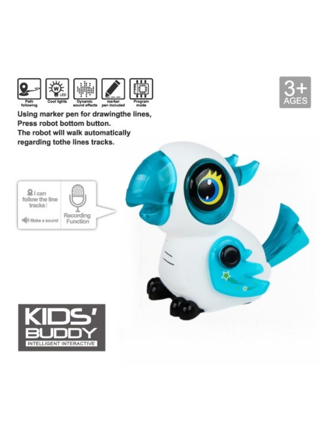 Soofam Innovative Parrot Induction Line Following Robot Toy, LED Light Education Interactive STEM Toy, Children Draw Black Lines to Track Automatically Toy (Blue) - Image 4