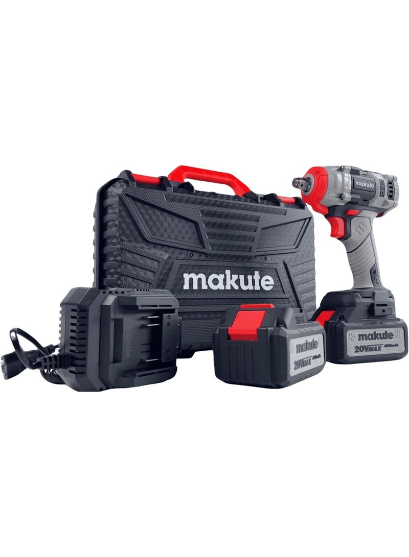 makute 20V Cordless Brushless Impact Wrench 550N.m with 2 x 4.0Ah Batteries & Fast Charger, Variable Speed 0-2600 RPM, Heavy Duty Electric Impact Gun for Automotive & Construction CCW121-550-2BL - Image 1