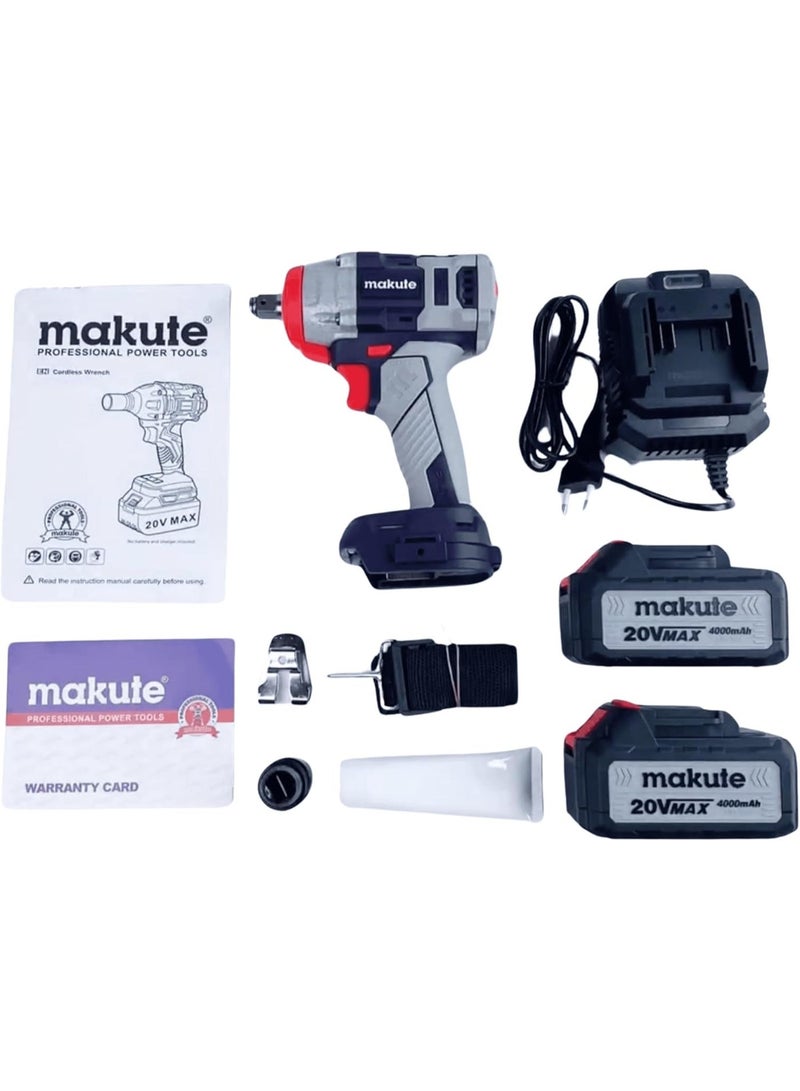 makute 20V Cordless Brushless Impact Wrench 550N.m with 2 x 4.0Ah Batteries & Fast Charger, Variable Speed 0-2600 RPM, Heavy Duty Electric Impact Gun for Automotive & Construction CCW121-550-2BL - Image 2