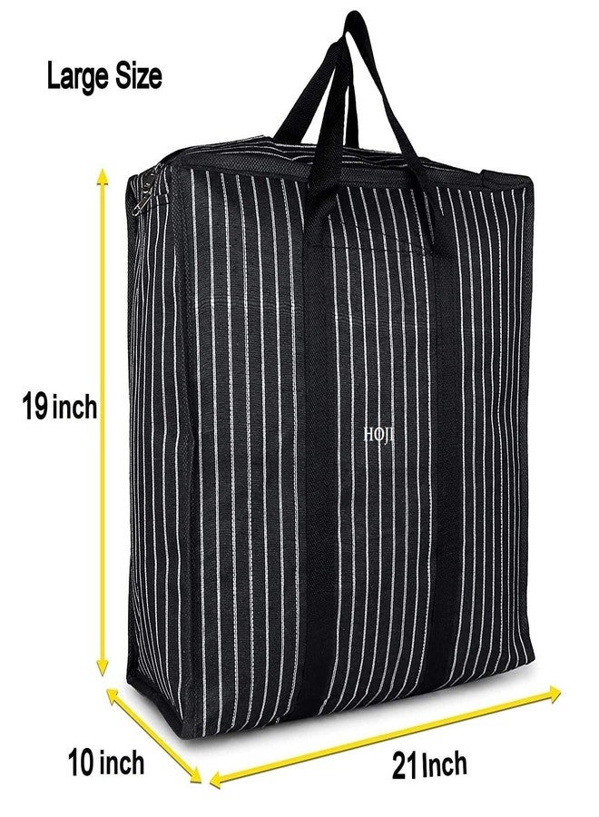 HOJI Multipurpose Large Big Heavy Duty Toy Clothes Files Picnic Shopping Storage Organizer Grocery Vegetable Canvas Bag with Strong Handles and Strong Base with Storage Covers Zip (Black -Pack of 2) - Image 3