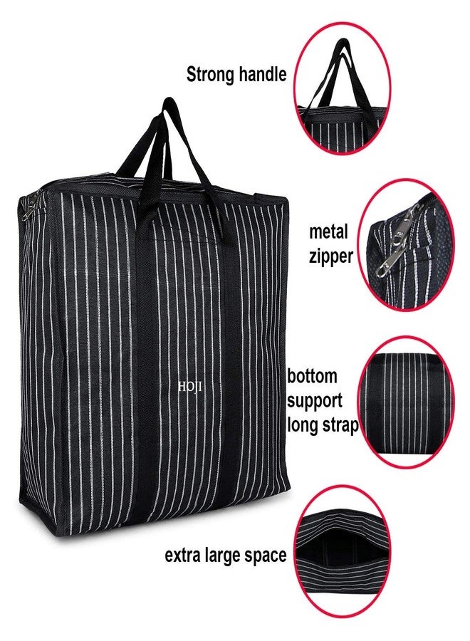 HOJI Multipurpose Large Big Heavy Duty Toy Clothes Files Picnic Shopping Storage Organizer Grocery Vegetable Canvas Bag with Strong Handles and Strong Base with Storage Covers Zip (Black -Pack of 2) - Image 5
