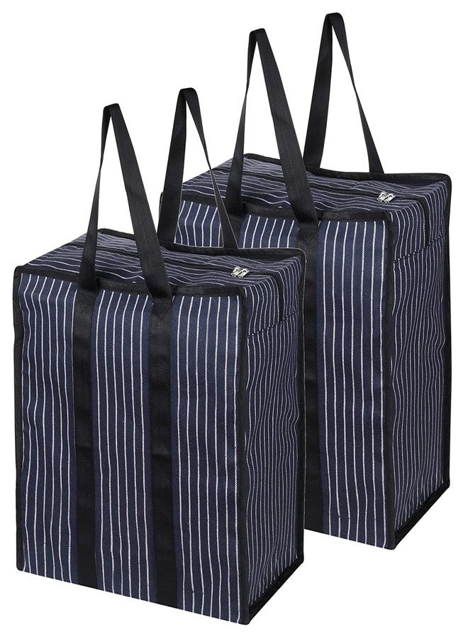 HOJI Multipurpose Large Big Heavy Duty Toy Clothes Files Picnic Shopping Storage Organizer Grocery Vegetable Canvas Bag with Strong Handles and Strong Base with Storage Covers Zip (Black -Pack of 2) - Image 1