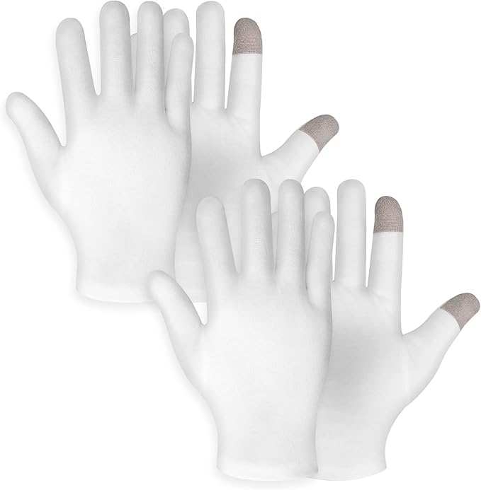 WLLHYF 2 Pairs Moisturizing Gloves White Cotton 360 Touch Screen Gloves for Women Men Overnight Bedtime Nighttime Lotion Dry Hands Spa Cosmetic Treatment Moisturizing Bathing Accessories Gloves - Image 1