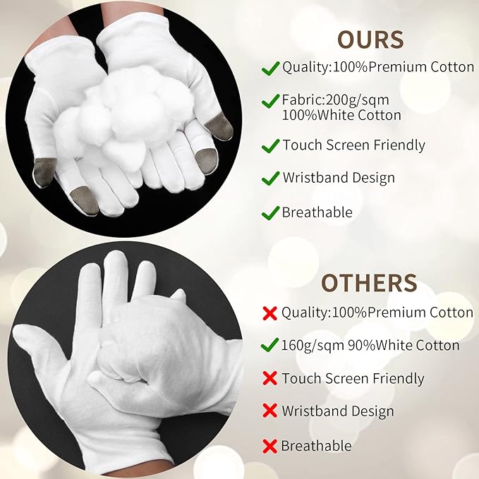 WLLHYF 2 Pairs Moisturizing Gloves White Cotton 360 Touch Screen Gloves for Women Men Overnight Bedtime Nighttime Lotion Dry Hands Spa Cosmetic Treatment Moisturizing Bathing Accessories Gloves - Image 5