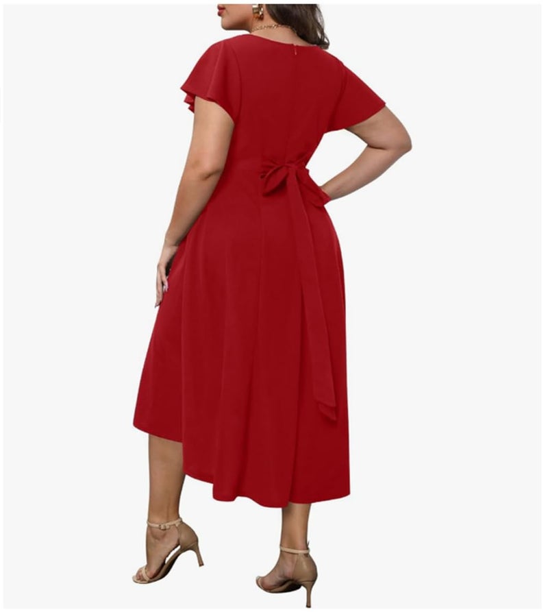 TATAIYA Women Plus Size V-Neck High-Low Maxi Maxi Gown Dress (Red_5XL) - Image 3