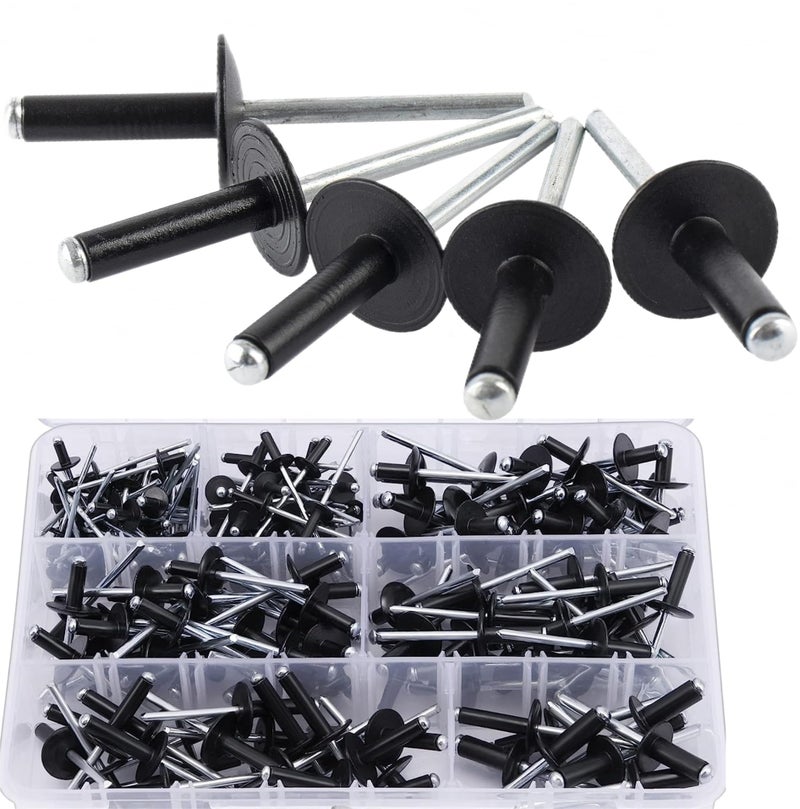LAZIRO 220PCS Large Flange Aluminum Blind Rivetsï¼ŒBlack Rivets Pop Rivets Assortment Kit, 7 Sizes Aluminum Rivets (1/8" 5/32"3/16") Assorted Blind Rivets with Case - Image 1