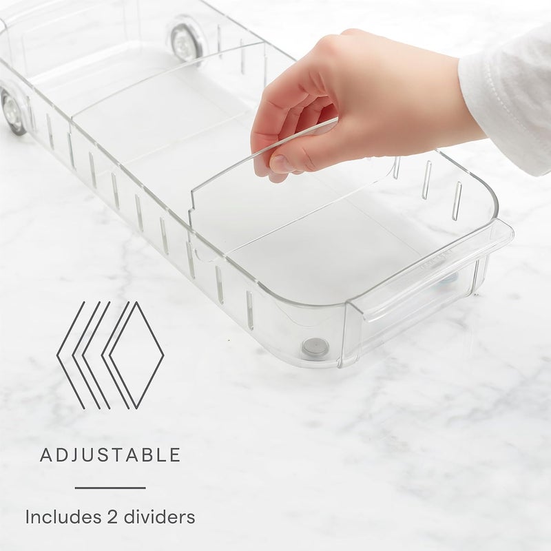 LEVGRY RollOut Fridge Caddy Divided Pull Out Fridge Drawer Organizer Clear on Wheels Refrigerator Storage Bins for Veggie Pantry Snackle Box Under Sink Bathroom Organization pack of 1 - Image 2