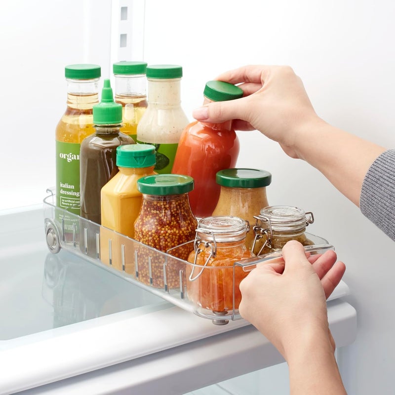 LEVGRY RollOut Fridge Caddy Divided Pull Out Fridge Drawer Organizer Clear on Wheels Refrigerator Storage Bins for Veggie Pantry Snackle Box Under Sink Bathroom Organization pack of 1 - Image 5