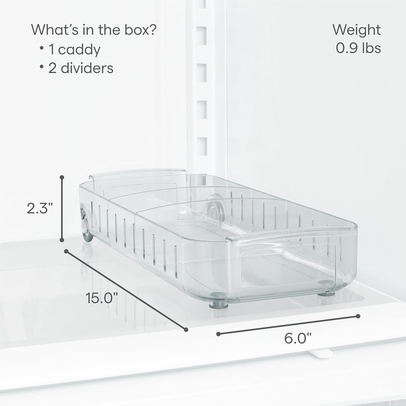 LEVGRY RollOut Fridge Caddy Divided Pull Out Fridge Drawer Organizer Clear on Wheels Refrigerator Storage Bins for Veggie Pantry Snackle Box Under Sink Bathroom Organization pack of 1 - Image 4