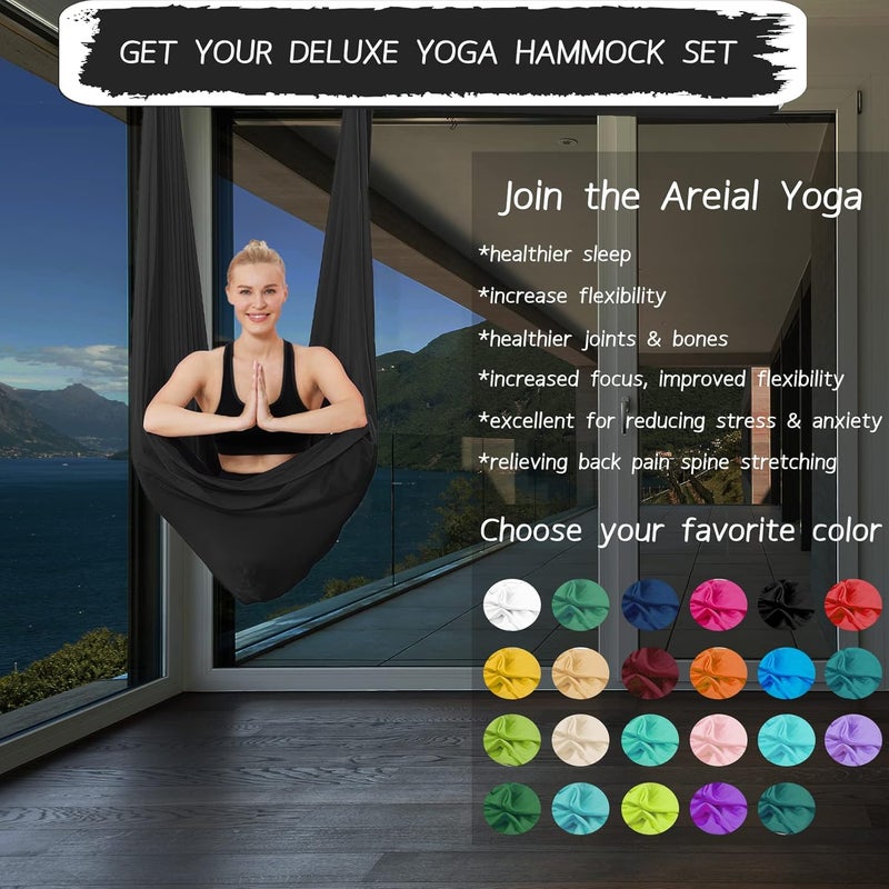 SKYPHAROS 5.5 Yards Aerial Silks Yoga Swing Set - Aerial Yoga Hammock Kit Anti-Gravity Flying for Fitness, Low/Non Stretch Nylon Tricot Fabric Hardware Included for Dance - Image 3