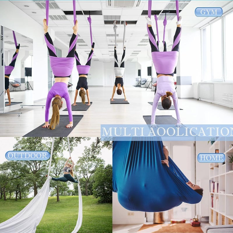 SKYPHAROS 5.5 Yards Aerial Silks Yoga Swing Set - Aerial Yoga Hammock Kit Anti-Gravity Flying for Fitness, Low/Non Stretch Nylon Tricot Fabric Hardware Included for Dance - Image 4