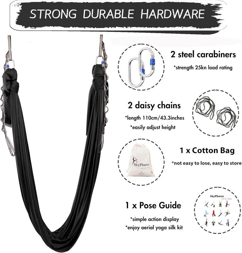 SKYPHAROS 5.5 Yards Aerial Silks Yoga Swing Set - Aerial Yoga Hammock Kit Anti-Gravity Flying for Fitness, Low/Non Stretch Nylon Tricot Fabric Hardware Included for Dance - Image 2