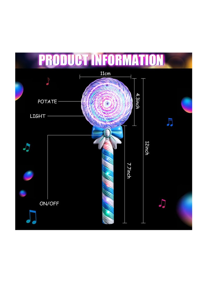 Excefore 2 PCS Light Up Spinning Lollipop Wand, 12 Inch LED Princess Wand, Princess Glitter Light up Wand, Suitable for Pretend Play Prop, Carnival Prize (Pink, Blue）  - Image 4