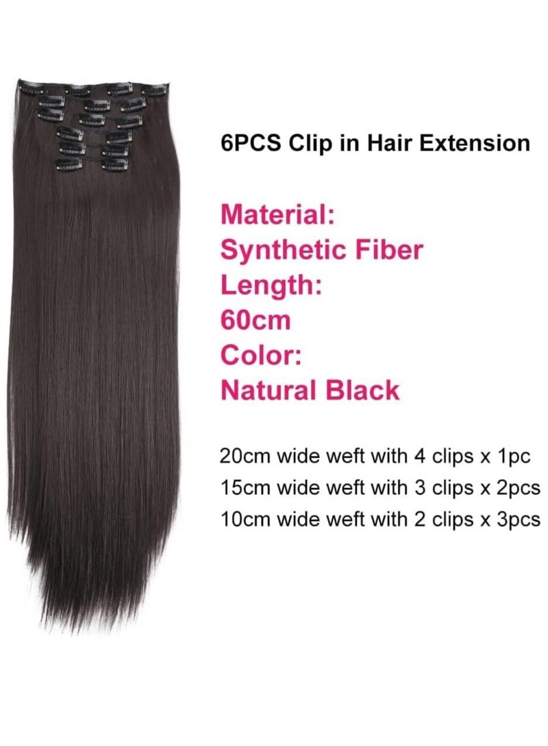 إستيل وصلات شعر بمشبك للنساء، قطع شعر من الألياف، وصلات شعر بلاستيكية سميكة مع مشابك غير مرئية للسيدات، 6 قطع بني داكن - Image 2