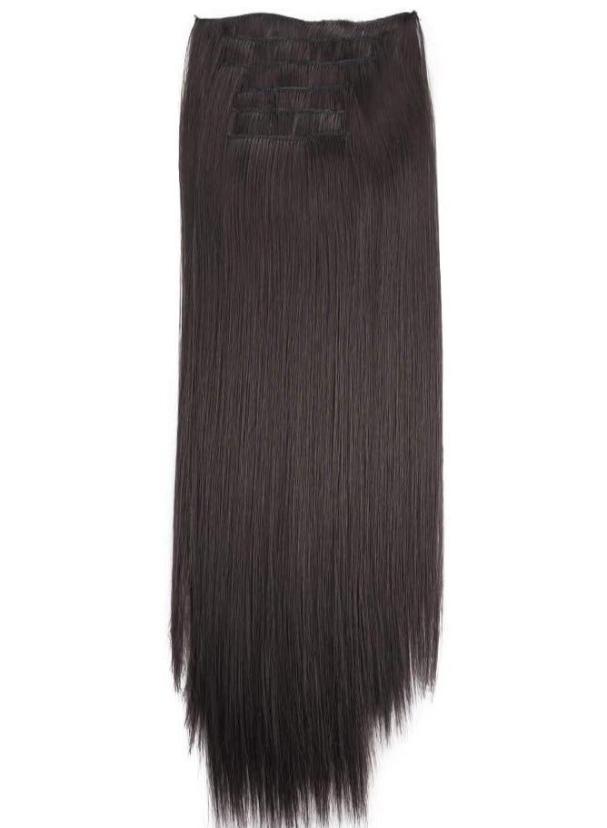 إستيل وصلات شعر بمشبك للنساء، قطع شعر من الألياف، وصلات شعر بلاستيكية سميكة مع مشابك غير مرئية للسيدات، 6 قطع بني داكن - Image 3